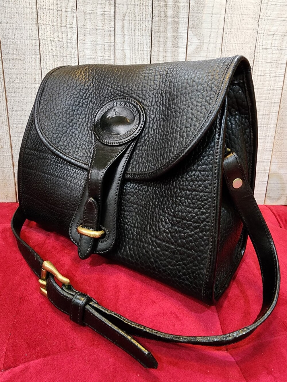 Vintage Dooney & Bourke All-Weather Leather Black Pebbled Leather Shoulder Bag